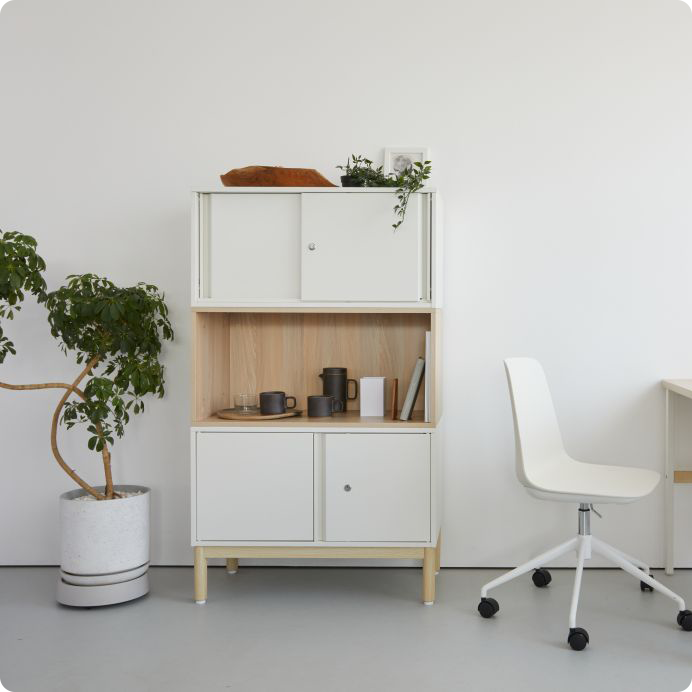 PREDONA スチールオープン書庫 4段 脚付き